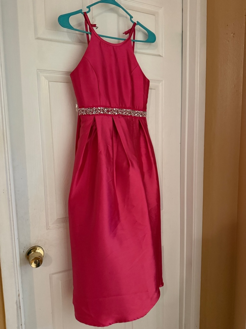 Speechless Girls Fuchsia Halter Formal Dress with Rhinestone Waistband